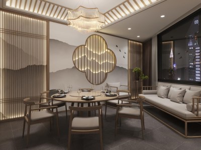 新中式餐厅包厢3D模型下载